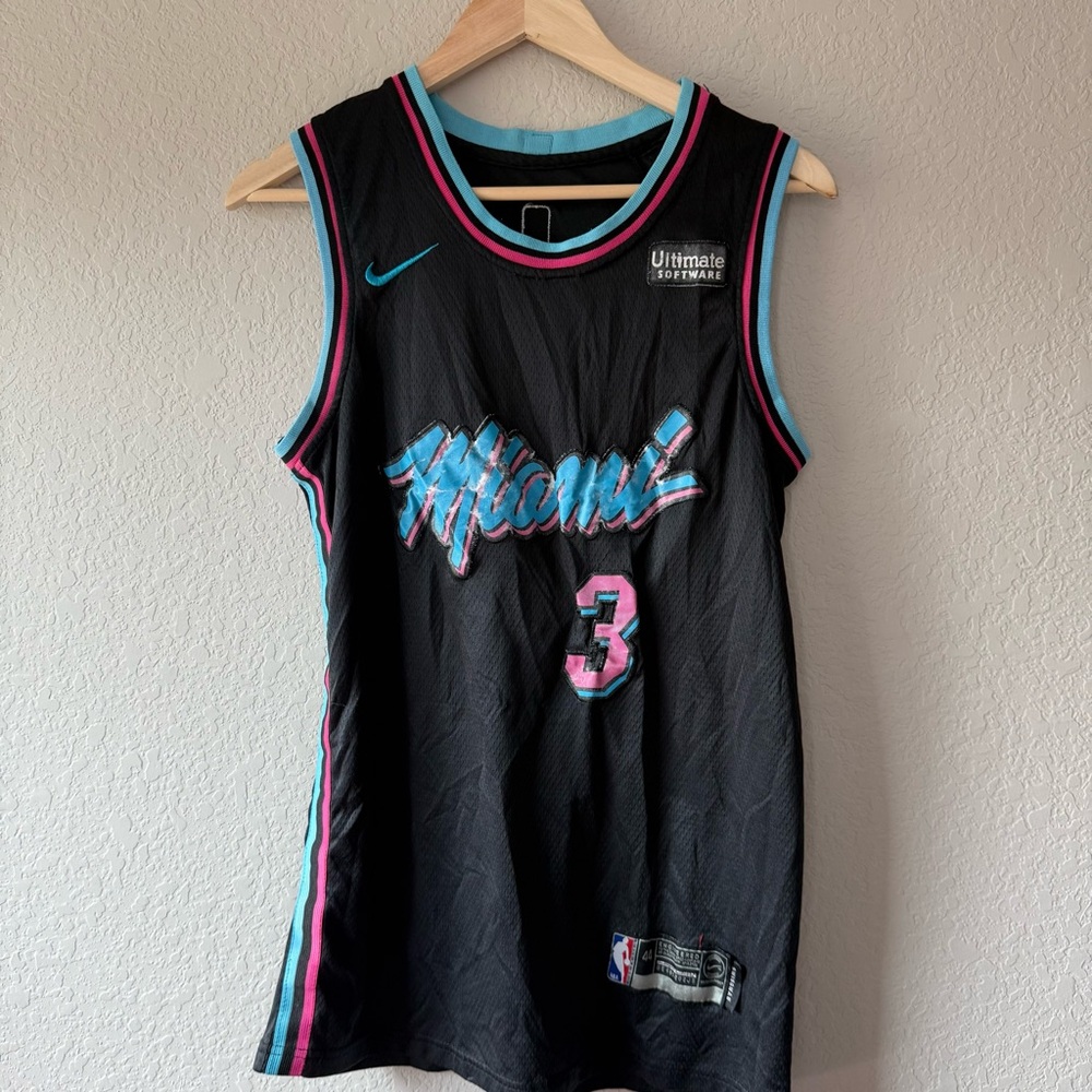 Nike Dwyane Wade Miami Heat Black Basketball Jersey with Teal and Pink - #3